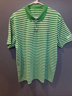 Nike Men’s Dri-fit Green & White Striped Polo